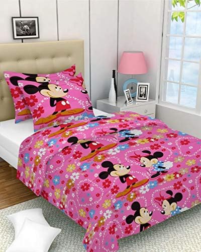 GiftNagri Pure Cotton Micky Mouse Design Cartoon Bedsheets For Kids With Two Pillow Covers - 90 * 100 inch or 230Cms x 255Cms