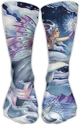 Mermaid Dolphin Crew Socks Sport Socks Long Socks Soccer Socks 11.2" Winter Soft Warm For Running,Medical,Athletic,Travel