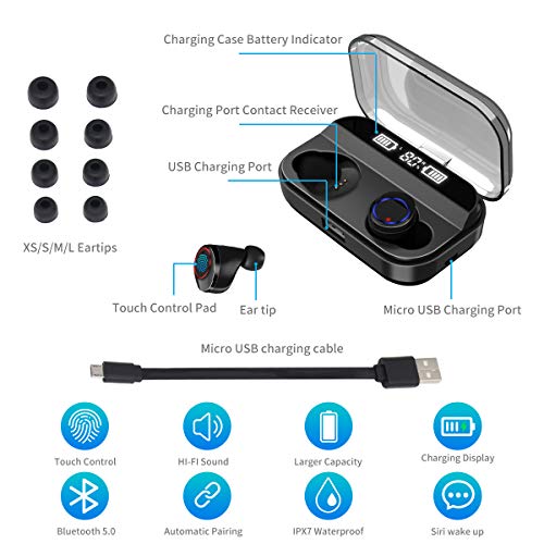 Latest Wireless Earbuds, RegeMoudal Wireless Bluetooth Earbuds with Charging Display, IPX7 Waterproof and Built-in Microphone, Bluetooth 5.0 Hi-Fi Stereo Sound with 4000mAH Charging Case