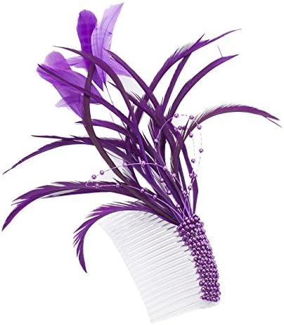 Janeo Hair Comb Headwear Rose Marie Fascinator; Flirtatious Bouquet Feathers Arrangement, Beaded Comb Arm Design, Budget Price. Colours: Black, Off White, Gold and Vivid Purple.