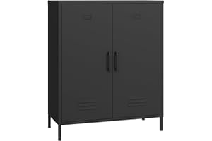 Elitehouse Black Metal Storage Cabinet,2 Door Metal Locker with 2 Adjustable Shelves,3 Tier Office Storage Cabinet,Multipurpose Metal Sideboard for Office Home Kitchen and Coffee Bar