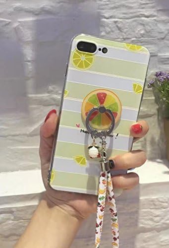 LINFA Fashion Summer Fruit Lemon Watermelon Strawberry phone case for iPhone 6 6S 4.7 inch case +Pendant Ring Holder Stand Bracket Soft TPU And Back Case with Lanyard (Lemon)