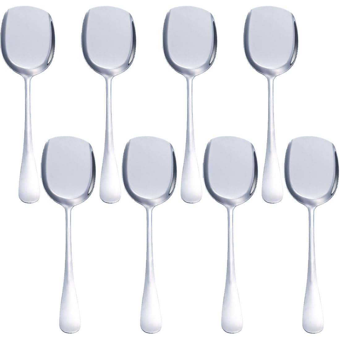 8 Pcs Stainless Steel Large Buffet Serving Spoons Stainless Steel Serving Spoon Silver Serving Spoons with Long Handle for Kitchen Restaurant Banquet （Square Shovel