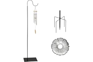 Liitrton 62.6 Inch Shepherds Hooks for Outdoor, Adjustbale Hummingbird Feeder Stand Bird Feeder Pole Wind Chime Stand with Flat Base, 4 Prongs Base and Water Weight Bag
