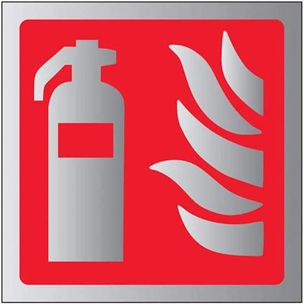 V Safety Fire Equipment-Fire Extinguisher Logo Sign - 100mm x 100mm - Self Adhesive Alu Effect