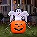 AerWo 4.7ft Halloween Inflatables Blow Up Yard Decorations, Upgraded Ghost on Pumpkin with LED Lights for Halloween Decorations Outdoor