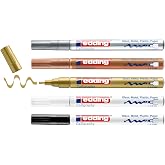 edding 753 Gloss Paint Marker &ndash; Calligraphy Markers for Paper, Plastic, Glass, Metal, Carton &amp; Stone &ndash; 1-2.5 mm Chisel tip &ndash; Waterproof &amp; Highly Opaque &ndash; 5 Colors (Black, White, Copper, Silver &amp; Gold)