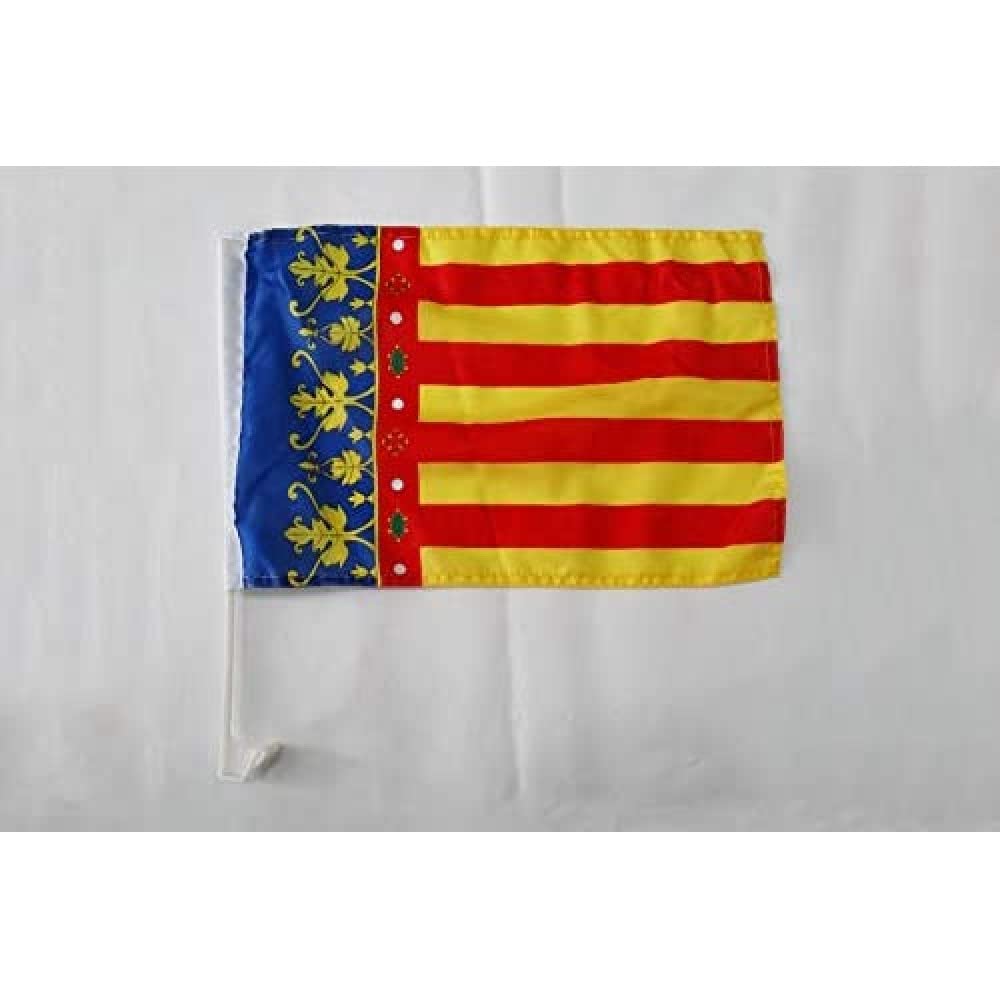 Valencian Community Car Flag 18'' x 12'' - Spanish region of Comunidad Valenciana Car flags 30 x 45cm - Banner 18x12 INCHES PLASTIC STICK - AZ FLAG