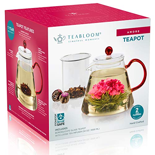 Teabloom Amore Glass Teapot Stovetop Safe Glass Teapot with Removable