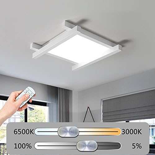 Modern LED Square Ceiling Lamp Fully Adjustable Dimmable with Remote Control Creative Ceiling Light White Acrylic Shade Art Design Minimal and Tables/Living Room Light Bedroom Lamp, 24W-44×44CM