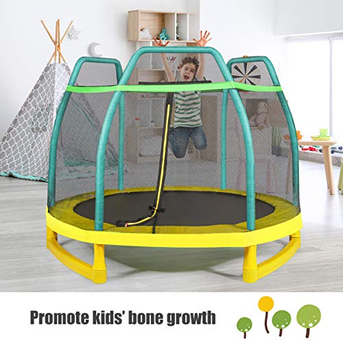 GYMAX 7ft Kids Trampoline, Jumping Trampoline with Safety Enclosure Net & Spring Pad for Outdoor