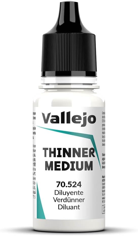 Vallejo Thinner Medium Colorless Diluent for Acrylic Paints 18 ml Bottle