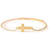 STORYJEWELLERY Cross Bracelet for Women, Religious Sterling Silver Bracelets for Women, 18K Gold Plated Cross Charm Bracelet for Christian, Confirmation Gifts, Baptism Gifts