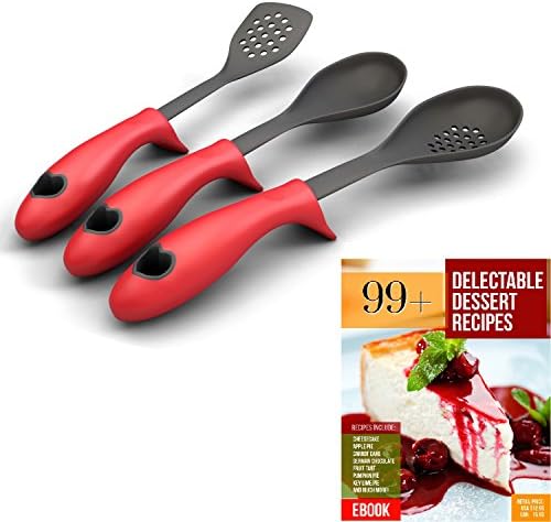 Kitchen Cooking Utensils with Built-in Stand Starter Set, Set of 3, Red and 121 Cooking Secrets Ebook