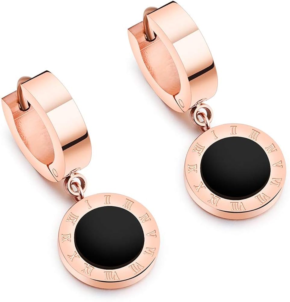 Orecchini A Cerchio Con Numeri Romani - Acciaio Inox, Per Donne E Uomini, Con Borsa Di Velluto