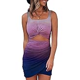 Acelitt Summer Dresses for Women 2025 Cut Out Twist Front Ruched Wrap Bodycon Sleeveless Party Club Mini Dress Beach Sundress