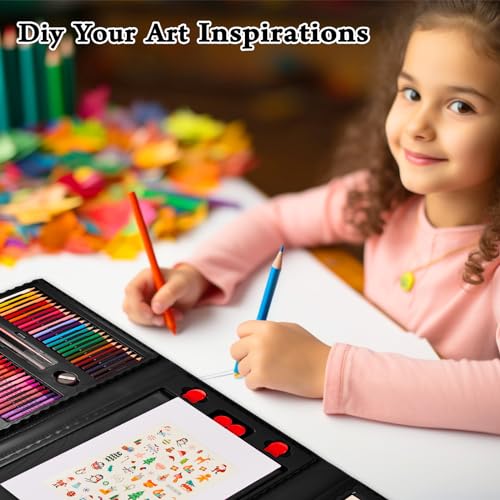 KINSPORY 290 Pieces Children's Painting Case, Drawing Games, Children's Paints, Drawing Pencils, Easel Painting