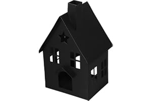 HOMSFOU Rustic Galvanized Metal Decorative Tin House Tea Light Votive Candle Holder Country Farmhouse Vintage Lantern Christmas Indoor Outdoor Home Decoration Black