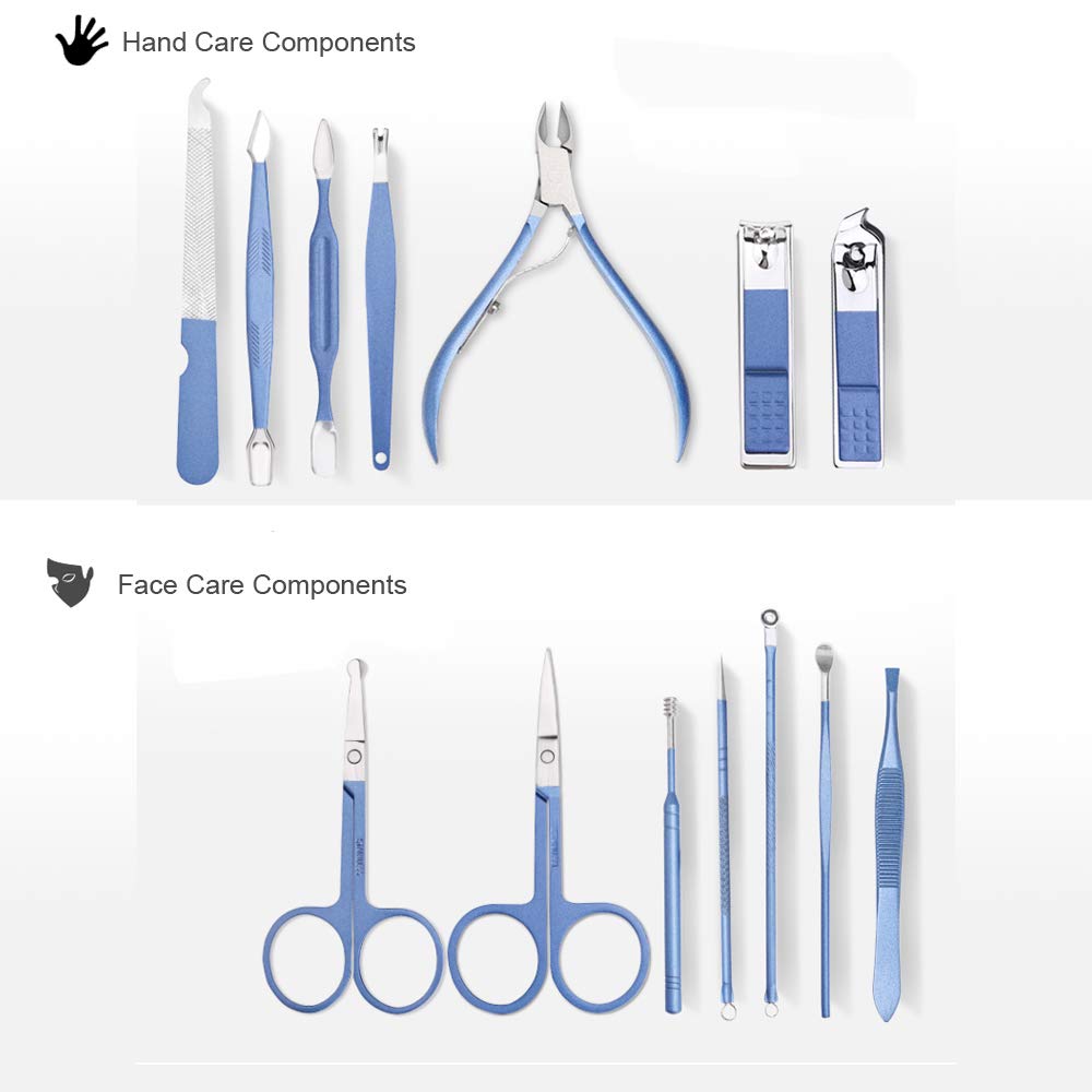 ZIZZON Manicure Set 18 in 1 Professional Pedicure Set Nail scissors Grooming Kit with Leather Travel Case Blue : Beauty