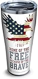 Tervis 1261376 Home of the Free Because of the Brave Stainless Steel Tumbler with Clear and Black Hammer Lid 30oz, Silver