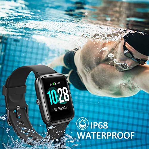 Lintelek Smart Watch, Full Touch Screen Smartwatch, 1.3 Inch Fitness Tracker with HR Monitor, Sleep Tracker, Stopwatch, IP68 Waterproof Fitness Watch Works with iOS, Android for Men, Women