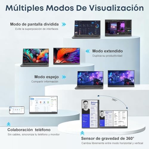 Monitor Portátil de 15,6 Pulgadas. Monitor para Juegos IPS Full HD 1080p/60Hz con Puertos USB-C y HDMI, Compatible con Portátiles, Ordenadores, Teléfonos Móviles, PS5, Mac, Xbox y Switch (Negro).