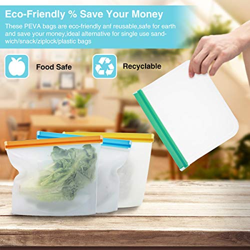 Reusable Food Storage Bags, 10 Pack Leakproof Freezer Bag, reusable sandwich/snack bags-Silicone/Ziplock/Storage For Vegetable, Liquid, Snack, Meat, Lunch, Fruit EXTRA THICK Home Organization Travel