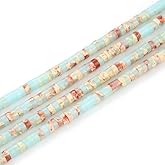 Adabele 14.5 Inch Natural Blue Impression Aqua Terra Jasper Healing Gemstone 4mm Small Heishi Tube Rondelle Beads Gem Stone Spacer (165-175pcs) for Jewelry Making GH-C6