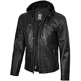 Decrum Detachable Hooded Leather Jacket Men - Real Lambskin Mens Leather Jacket with Hood