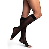 SIGVARIS Women's DYNAVEN Sheer Calf Open-Toe Compression Socks, 20-30mmHg, MS - Medium Short, Black