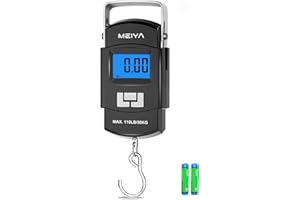 MEIYA Fish Scale 110lb/50kg Digital Fishing Scale with Backlit LCD, Portable Handle, Stainless Steel Hook & 2 AAA Batteries – Reliable Fishing Gear & Great Fishing Gifts for Men