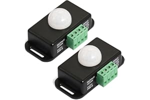RTNLIT 12V 24V PIR Sensor, LED Motion Sensor Light Switch Body Infrared Motion Detector Controller for Flexible LED Strips Light(Black), 2 Pack