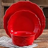 The Pioneer Woman 82780.12R Cowgirl Lace 12-Piece Dinnerware Set, Red