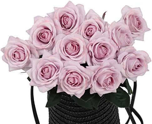 N YONGNUO 12pcs Latex Moisturizing Roses of Real Touch Natural Artificial Flowers Open Blush Roses Realistic Color for Wedding/Home Decor or As a Gift to Wife/Mother/Friend(19 Inch-Light Purple)