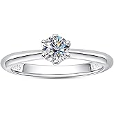 AimiIee Moissanite Ring, 0.5/1/1.5/2/2.5/3CT Round Brilliant Cut Six Prong Solitaire Gold Plated 925 Sterling Silver Engagement Promise Wedding Rings for Women with Certificate