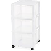 Gracious Living 3-Drawer Organizer Cart, Plastic Dresser with Wheels, 3 Tier Rolling Cart - Dorm Organizers and Storage Drawers, White