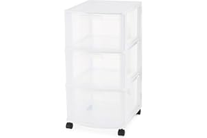 Gracious Living Clear Plastic 3 Drawer Storage Chest System with Removable Rolling Casters for Garage, Basement, Utility Room, and Laundry Room, White