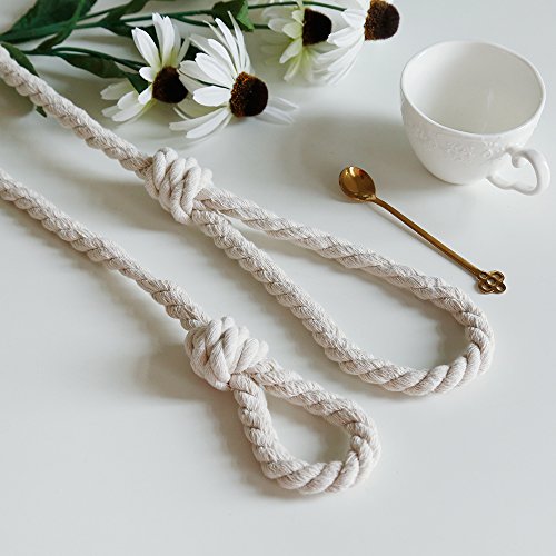 BUZIO 2 – Pack Window Curtain Rope Holdbacks – Decorative Hand-knitted Cord Cotton Tiebacks for Blackout Curtain, Beige - Thumbnail 2