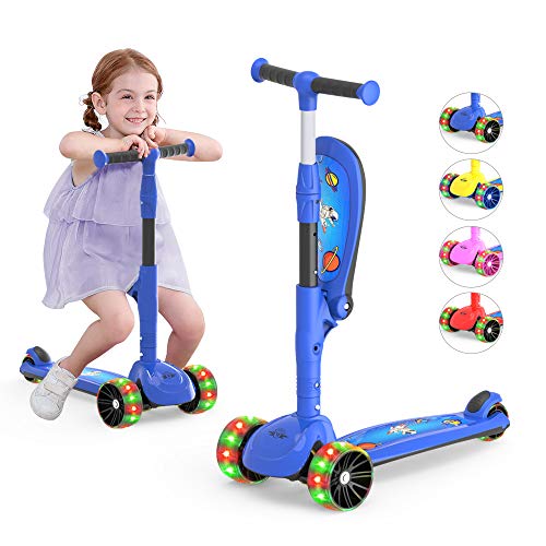 3Wheeled Scooter for Kids, PU Wheel with LED Lights, Adjustable Lean