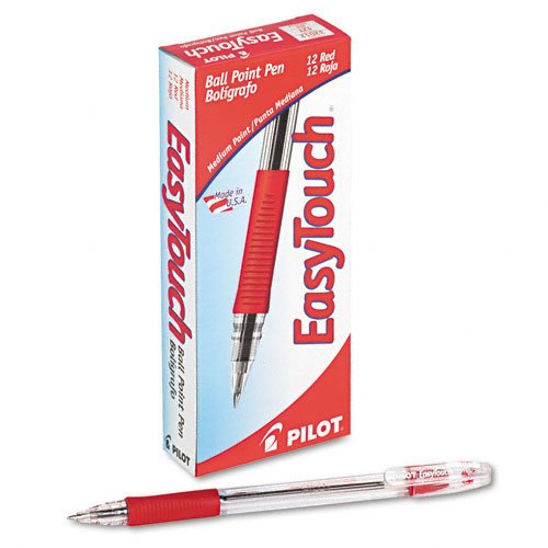 Pilot EasyTouch Ball Point Stick Pens, Medium Point, Red Ink, Dozen Box (32012)