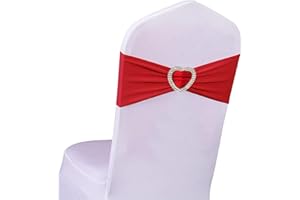 WYFMYD Red Chair Sashes for Wedding 50 Pack Spandex Red Sashes for Chairs Covers Stretch Chair Sahes Band with Heart Buckle Slider Universal Wedding Sashes Bows for Banquet Party Decorations