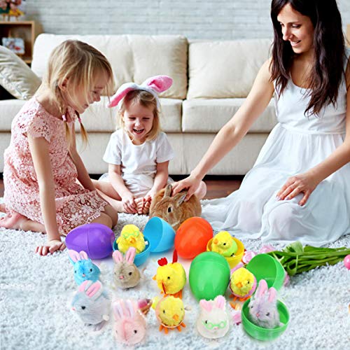 Sizonjoy 12 Filled Easter Eggs with Wind-Up Toys,Easter Theme Party Favor,Basket Stuffers Fillers, Easter Eggs Hunt(Chicks & Bunnies)