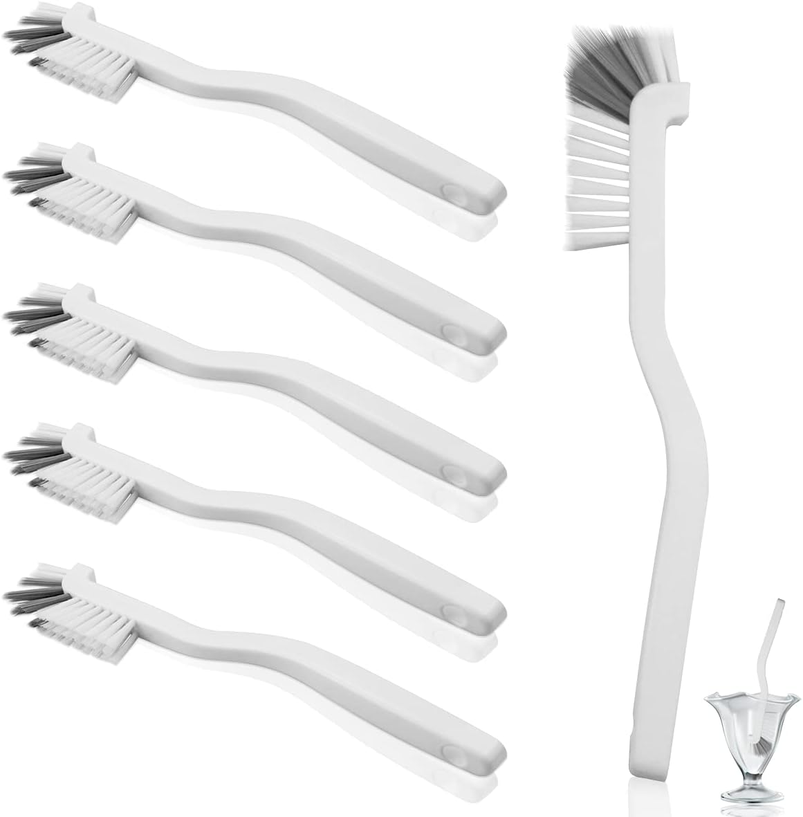 Oruuum 6 Pieces Cup Brushes, Right Angle Kitchen Scrub Dish Brush, Juicer Cleaning brush, Bottle Bathroom Brush Sink Household Pot Pan Edge Corners Tile Lines Cleaning Brush with Stiff Bristles