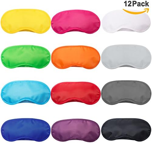 FASOTY 12 Pack Eye Mask Cover Lightweight Blindfold Sleep Eye Mask with Nose Pad and Elastic Straps for Women Men Kids, 12 Colors