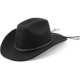 DRESHOW Western Cowboy Hat for Men Women Cowboy Cowgirl Hat Outdoor Wide Brim Retro Felt Fedora Hats Unisex Rolled up Caps
