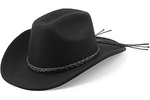 DRESHOW Western Cowboy Hat for Men Women Cowboy Cowgirl Hat Outdoor Wide Brim Retro Felt Fedora Hats Unisex Rolled up Caps