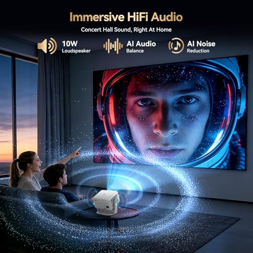 Smart 4K Projector【Officially-Licensed APP & Auto Focus & Keystone】,1080P FHD WiFi6 Bluetooth Portable Projector,360° Rotatable Home Cinema Projectors for Bedroom/Outdoor/Phone