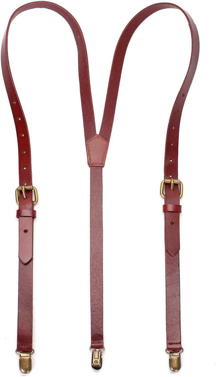 ROCKCOW Genuine Leather Suspenders/Groomsman Wedding Suspenders for Wedding & Party