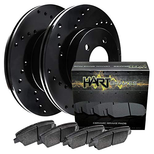 Front Black Hart Drilled Brake Rotors and Ceramic Brake Pads BHXF.42102.02