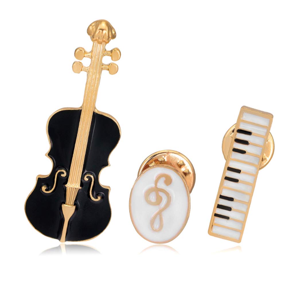 Unigift Elegant Enamel Music Themed Brooch Pins,Set 3 Pcs Includes Violin Piano Keyboard Music Note Brooch for Clothes Dress Scarf Bags Decoration